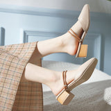 Nude Chunky Heel Slippers