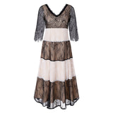 Women Plus Size Maxi Dresses Lace Stitching Contrast Color Striped Large Swing Dress for Women