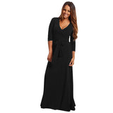 Women Plus Size Maxi Dresses Nine-Quarter Sleeve Solid Color Deep V High Waist Large Swing Long Dress