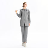 Burkini Muslim Swimwear Solid Color Hooded Zipper Pocket Loose Casual Sportswear