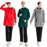 Burkini Muslim Swimwear Stitching Hooded Pullover Pocket Loose Drawstring Long Sleeve Leisure Sports Sweater