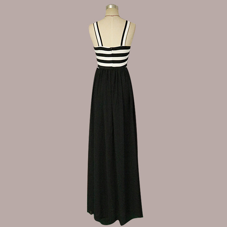 Women Plus Size Maxi Dresses Sleeveless Striped Cross Dress