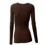 Women Plus Size Tops Slim Fit Pullover Solid Color Long Sleeve T-shirt