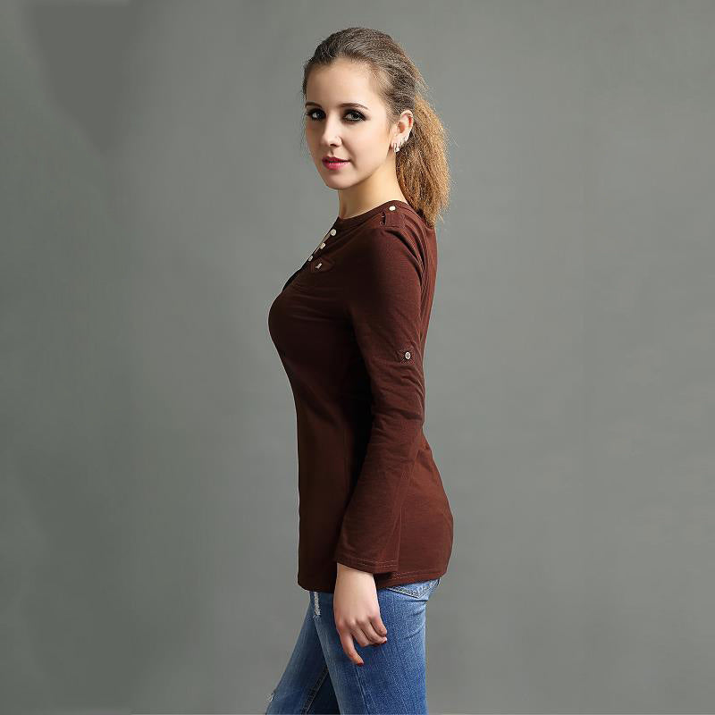 Women Plus Size Tops Slim Fit Pullover Solid Color Long Sleeve T-shirt