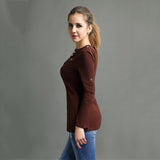 Women Plus Size Tops Slim Fit Pullover Solid Color Long Sleeve T-shirt