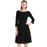 Women Plus Size Midi Dresses Spring and Autumn Fashion 3/4 Sleeve Wide Large Swing Lace Dress