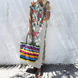 Women Plus Size Dresses Bohemian Maxi Dress Multicolored Tassel Printed Dress