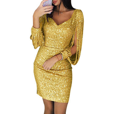 The Great Gatsby Daisy Dress Evening Party Sequined Tassel Long Sleeve Narrow Dress