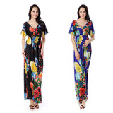 Women Plus Size Maxi Dresses Summer V-neck Sexy Backless Dress