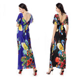 Women Plus Size Maxi Dresses Summer V-neck Sexy Backless Dress