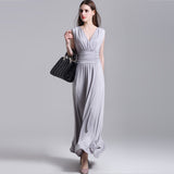 Women Plus Size Maxi Dresses Tight Waist V-neck Sleeveless Sexy Backless Dress