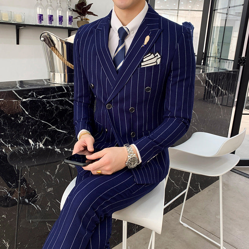 Double Brewed Seersucker Suit Casual Striped Suit for Men