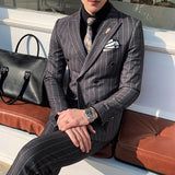 Double Brewed Seersucker Suit Casual Striped Suit for Men