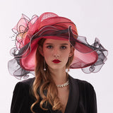 Kentucky Derby Hats Embroidery Flat Top off-the-Face-Hat Tulle Ventilation Cap