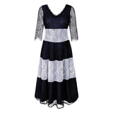 Women Plus Size Midi Dresses Lace Stitching Contrast Color Striped Large Swing Dress for Women