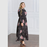 Women Plus Size Maxi Dresses Long Sleeve Printed Waist-Controlled Large Swing Mop Dress