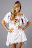 Women Dress Bohemian Embroidered off-Shoulder Flower Fashion Dress Shirt Dress