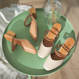 Nude Chunky Heel Slippers