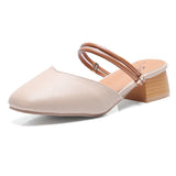 Nude Chunky Heel Slippers