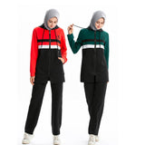 Burkini Muslim Swimwear Color Matching Zipper Drawstring Pocket Hooded Loose Leisure Sports Sweatshirt