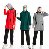 Burkini Muslim Swimwear Stitching Hooded Pullover Pocket Loose Drawstring Long Sleeve Leisure Sports Sweater