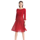 Women Plus Size Midi Dresses Spring and Autumn Fashion 3/4 Sleeve Wide Large Swing Lace Dress