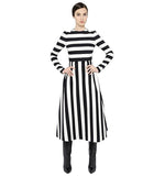 Women Plus Size Maxi Dresses Black and White Striped Long Sleeve Pullover Loose Long Dress