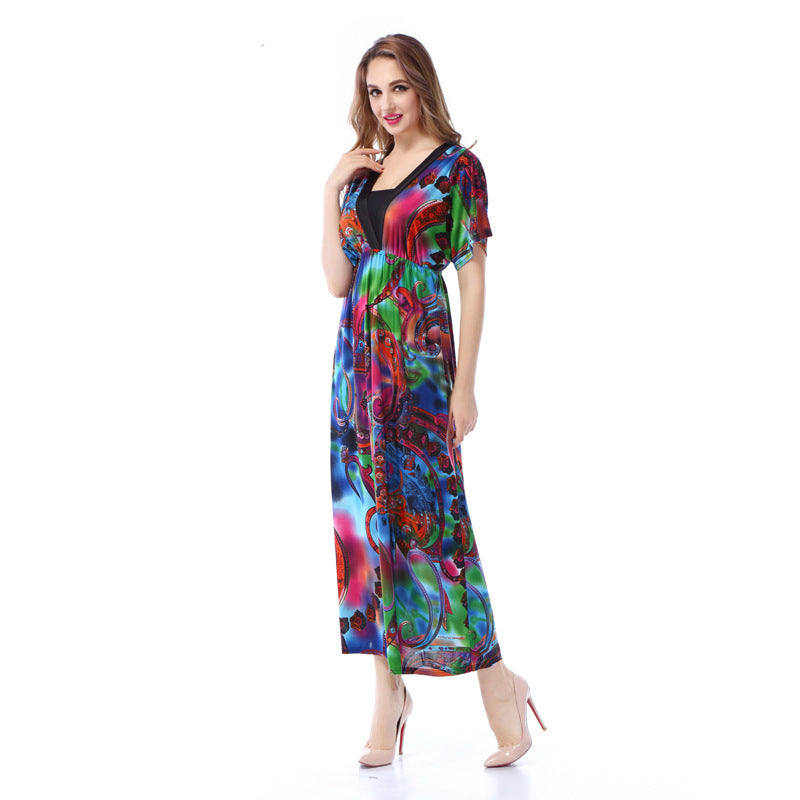 Women Plus Size Maxi Dresses Summer V-neck Sexy Backless Dress