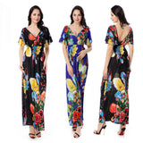 Women Plus Size Maxi Dresses Summer V-neck Sexy Backless Dress
