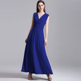 Women Plus Size Maxi Dresses Tight Waist V-neck Sleeveless Sexy Backless Dress