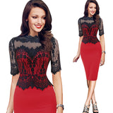 Women Plus Size Midi Dresses Spring/Summer Sexy Fashion Lace Stitching Half Sleeve Pencil Dress