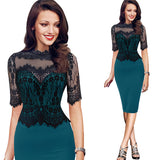 Women Plus Size Midi Dresses Spring/Summer Sexy Fashion Lace Stitching Half Sleeve Pencil Dress