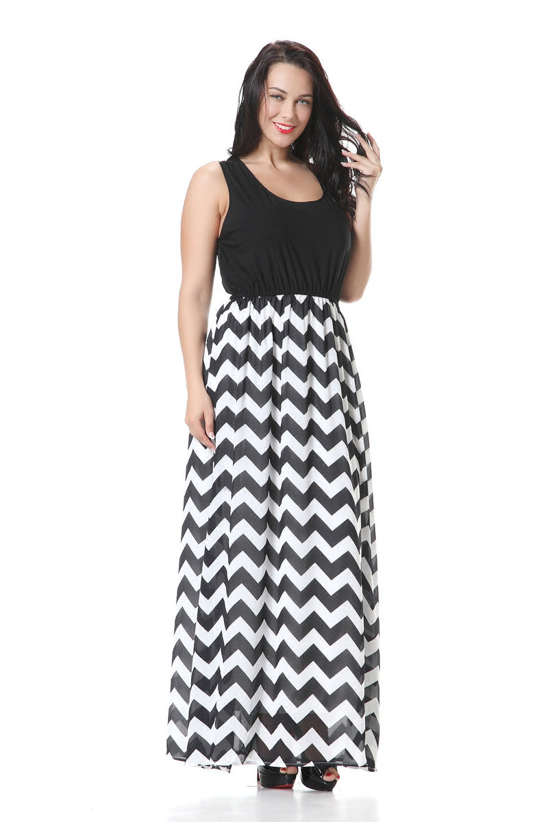 Women Plus Size Maxi Dresses Stitching Sleeveless Bohemian Maxi Dress