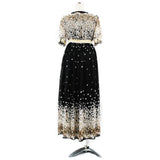 Women Plus Size Maxi Dresses Chiffon Printing Elastic Cord Mop Dress