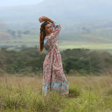 Beth Dutton Bohemian Dress Winter Autumn Midi Dresses Beach Vacation Style Large Swing Pleated Printed Dress