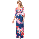 Women Plus Size Maxi Dresses Printed Beach Vacation Half Sleeve V-neck Dress