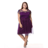 Women Plus Size Midi Dresses Summer Short Sleeve Stitching Slim Fit Knee-Length Dress