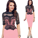 Women Plus Size Midi Dresses Spring/Summer Sexy Fashion Lace Stitching Half Sleeve Pencil Dress