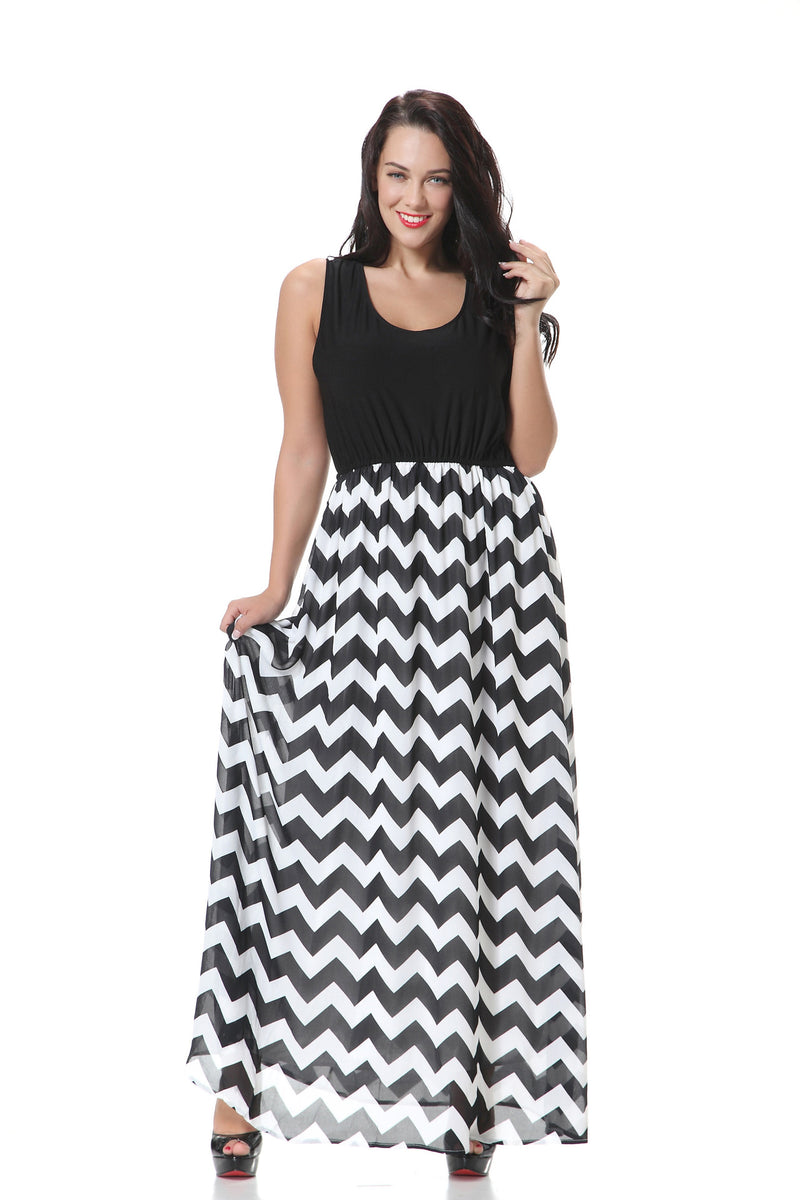 Women Plus Size Maxi Dresses Stitching Sleeveless Bohemian Maxi Dress