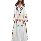 Women Plus Size Dresses Multicolored Tassel Split Dress Bohemian Printed Dress