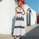 Beth Dutton Bohemian Dress Summer Spring Midi Dresses Polka Dot Lace Stitching Sexy Suspender Dress Dotted Prints Dress