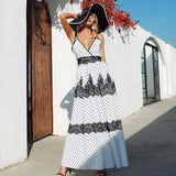 Beth Dutton Bohemian Dress Summer Spring Midi Dresses Polka Dot Lace Stitching Sexy Suspender Dress Dotted Prints Dress