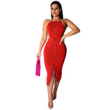 Summer Fastener Decoration Backless Solid Color Sexy Dress