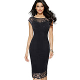 Women Plus Size Midi Dresses Half Sleeve Lace Pencil Dress