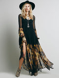 Beth Dutton Bohemian Dress Winter Autumn Midi Dresses V-neck Pleated Chiffon Dress