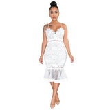 Sexy Women Clothing Lace Fishtail Skirt Swing See-through Dress