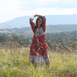 Beth Dutton Bohemian Dress Winter Autumn Midi Dresses Beach Vacation Style Large Swing Pleated Printed Dress