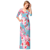 Women Plus Size Maxi Dresses Printed Beach Vacation Half Sleeve V-neck Dress