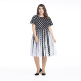 Women Plus Size Midi Dresses Polka Dot Evening Dress Chiffon Stitching Large Swing Short Sleeve Dress