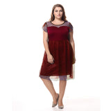 Women Plus Size Midi Dresses Summer Short Sleeve Stitching Slim Fit Knee-Length Dress